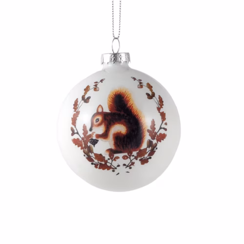 Cam Yılbaşı Süsü Top White Sincap Resimli