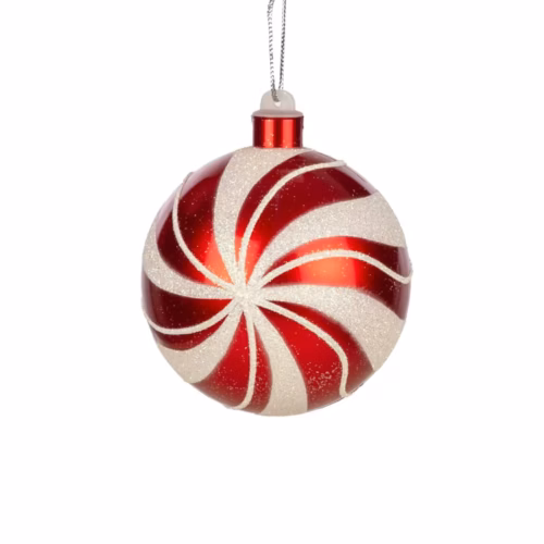 Yılbaşı Ağaç Süsü Top Kırmızı Beyaz (10 CM)