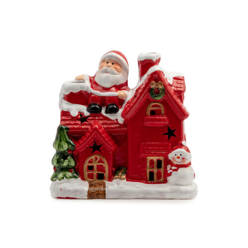 Yılbaşı Süsü Seramik Işıklı Ev (17 CM)