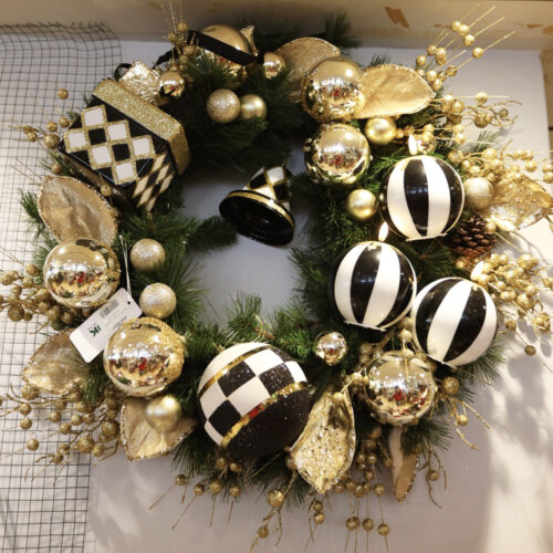 Mumlu Siyah Gold Kapı Çelengi (60 CM)