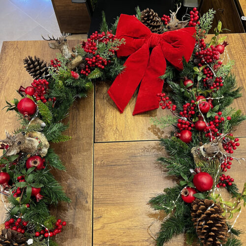 Yılbaşı Süsü Işıklı Geyikli Garland (180 CM)