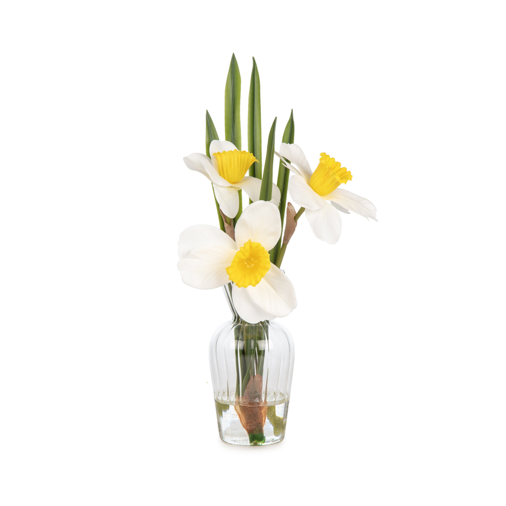 Jelli Cam Vazoda İri Nergis Aranjman (34 CM) Jelli Cam Vazoda İri Nergis Aranjman (34 CM)