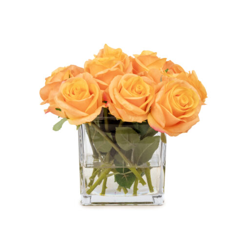 Jelli Cam Vazoda Islak Dokulu Turuncu Gonca Gül Aranjman (25 CM)