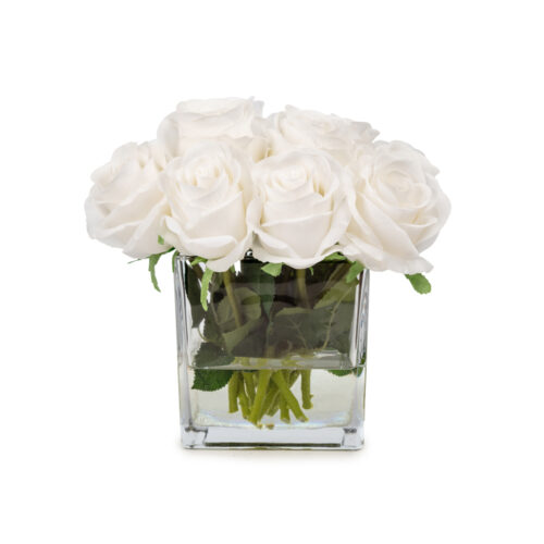 Jelli Cam Vazoda Islak Dokulu Beyaz Gonca Gül Aranjman (25 CM)