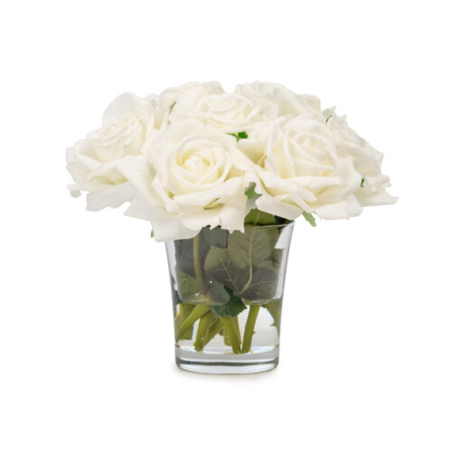 Jelli Cam Vazoda Islak Dokulu Krem Gül Aranjman (17 CM)