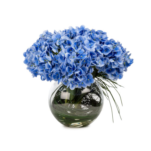 Akvaryum Camda Jelli Islak Dokulu Mavi Ortanca Aranjman (30 CM)