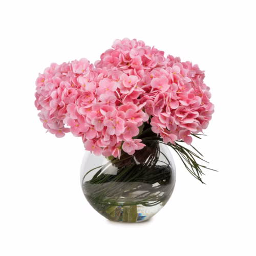 Camda Jelli Islak Dokulu Pembe Ortanca Aranjman (30 CM)