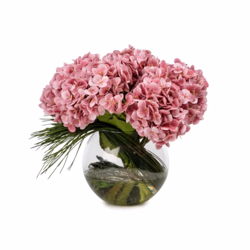 Jelli Islak Dokulu Tozlu Pembe Ortanca Aranjman (30 CM)