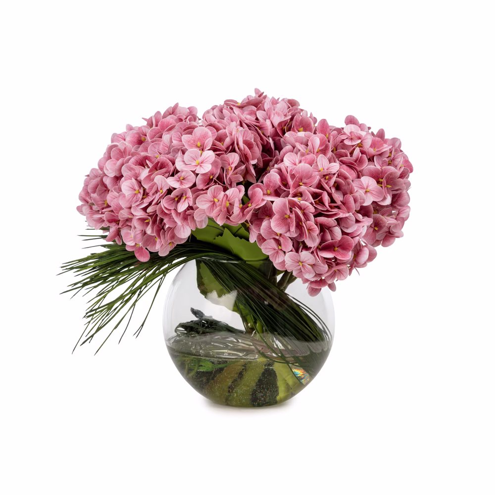 Jelli Islak Dokulu Tozlu Pembe Ortanca Aranjman (30 CM)