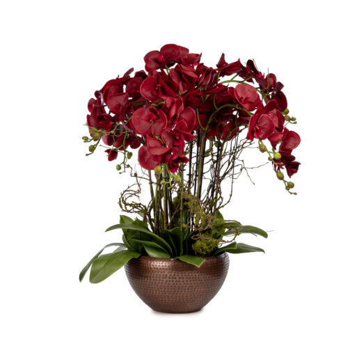 Metal Saksıda Islak Dokulu Bordo Orkide Aranjman (75 CM)
