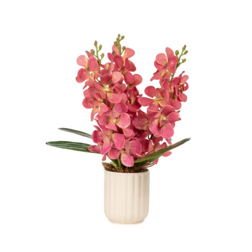 Seramik Vazo Islak Dokulu Pembe Orkide Aranjman (40 CM)