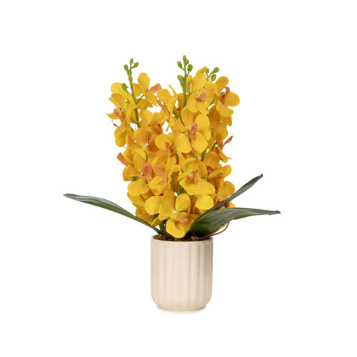 Seramik Vazo Islak Dokulu Sarı Orkide Aranjman (40 CM)