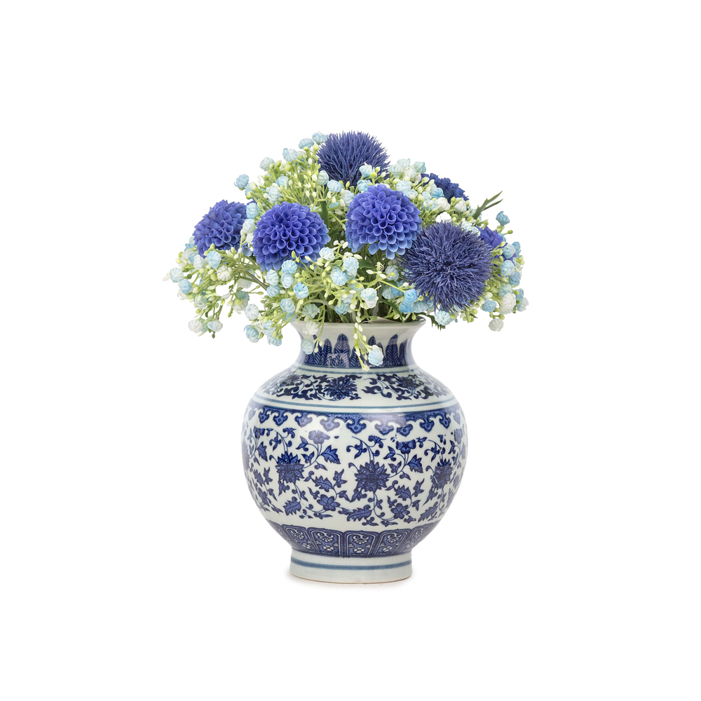 Bleu Blanc Vazo Marigold Aranjman (20 CM) Bleu Blanc Vazo Marigold Aranjman (20 CM)