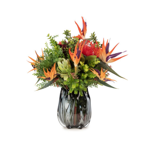 Cam Vazo Güllü Ortanca Karışık Aranjman (45 CM) Siyah Cam Vazo Starliçe Karışık Aranjman (45 CM)