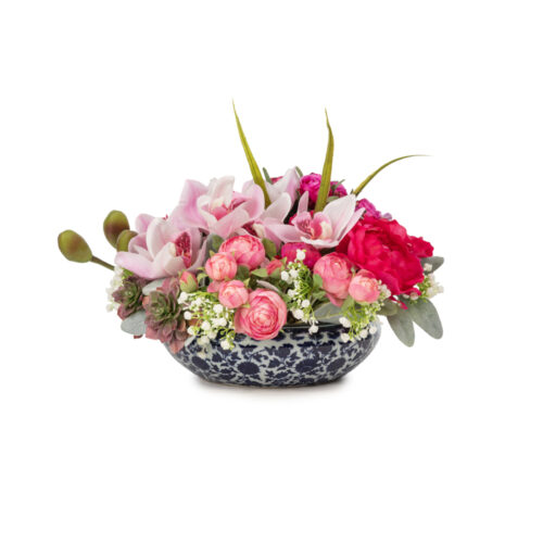 Bleu Blanc Islak Dokulu Şakayık Orkide Aranjman (20 CM)