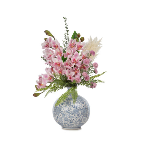 Bleu Blanc Vazo Islak Dokulu Karışık Pembe Aranjman (70 CM)