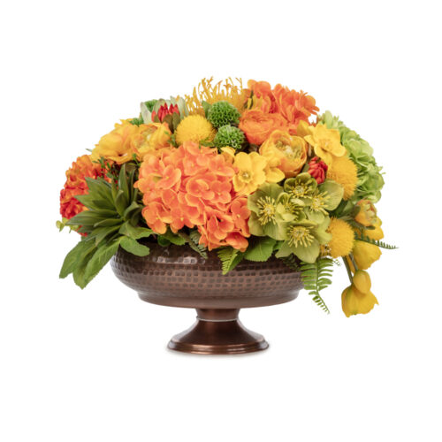 Metal Vazo Eren Güllü Karışık Aranjman (45 CM) Metal Ayaklı Vazo Turuncu Karışık Aranjman (45 CM)