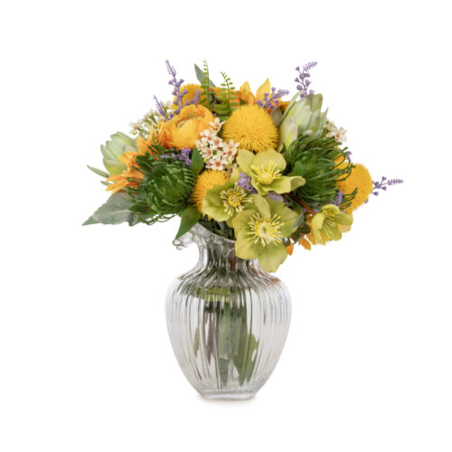Cam Vazo Güllü Ortanca Karışık Aranjman (45 CM) Cam Vazo Ay Çiçekli Karışık Aranjman (32 CM)