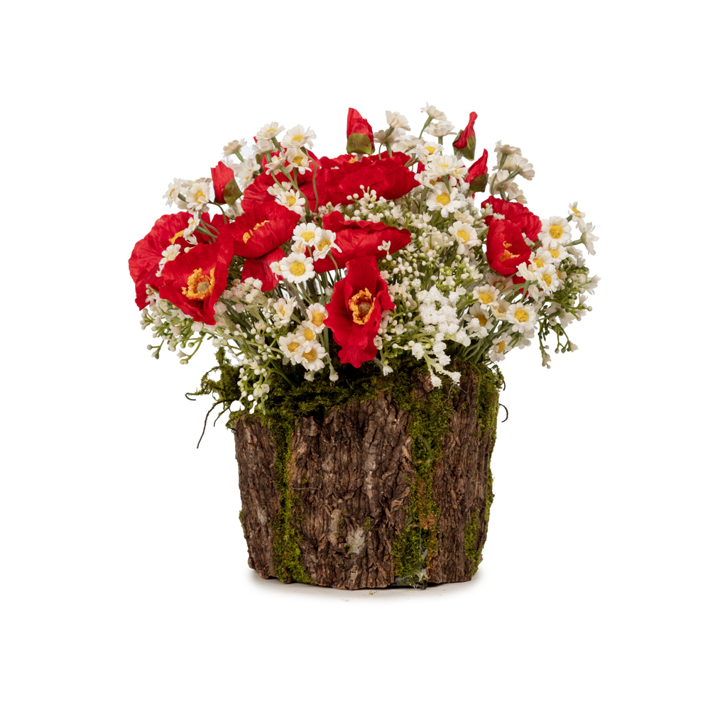 Natural Kütükte Papatya Gelincik Aranjman (30 CM) Natural Kütükte Papatya Gelincik Aranjman (30 CM)