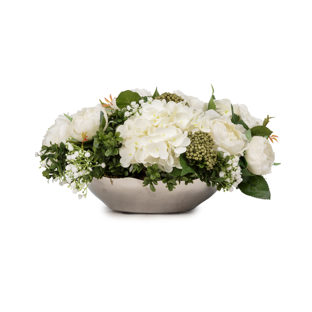 Metal Vazoda Islak Dokulu Şakayık Ortanca Aranjman (40 CM) Metal Vazoda Islak Dokulu Şakayık Ortanca Aranjman (40 CM)