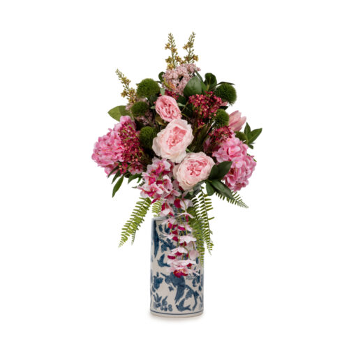 Bleu Blanc Vazoda Islak Dokulu Ortanca Şakayık Aranjman (70 CM)