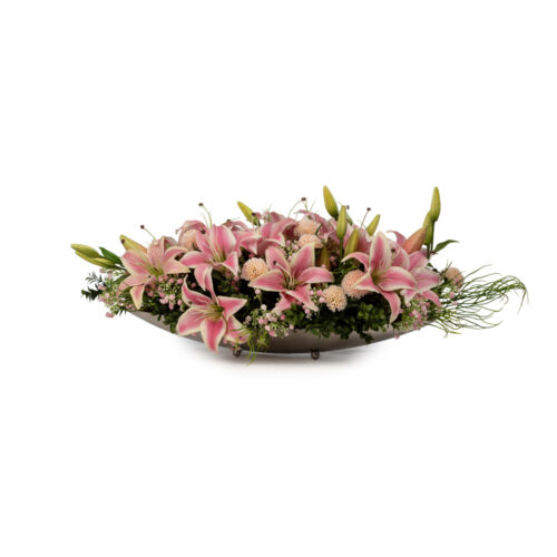 Metal Gondol Saksı Eren gül Aranjman (60 CM) Metal Gondol Saksı Pembe Lilyum Aranjman (60 CM)