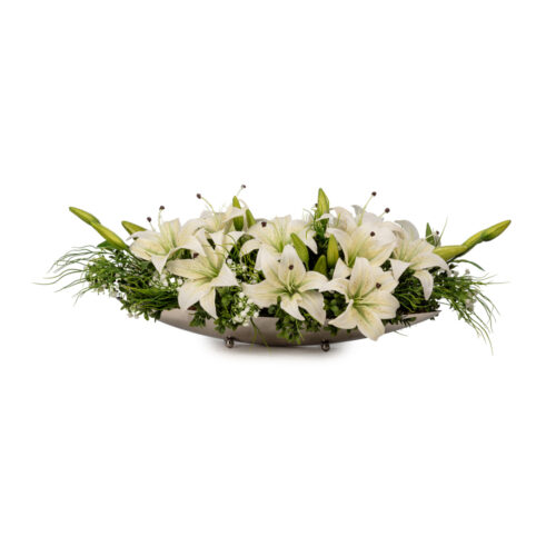 Metal Gondol Saksı Eren gül Aranjman (60 CM) Metal Gondol Saksı Beyaz Lilyum Aranjman (60 CM)