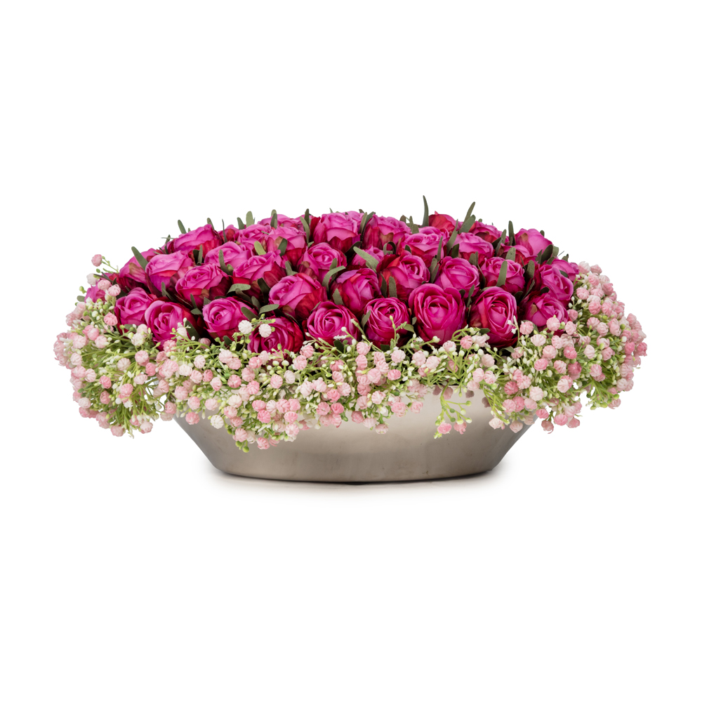 Metal Vazoda Fuşya Gül Aranjman (46 CM) Metal Vazoda Fuşya Gül Aranjman (46 CM)
