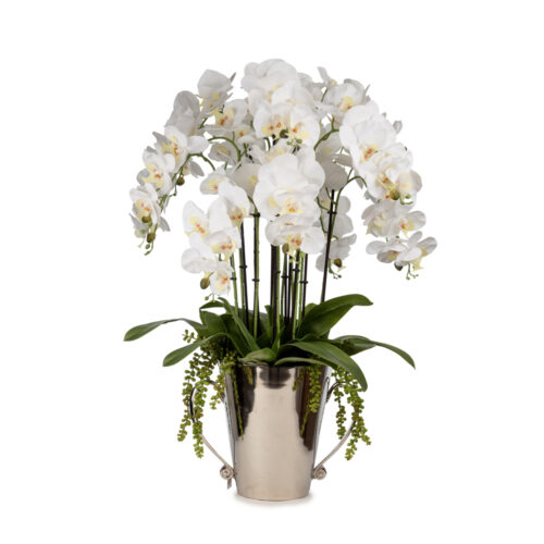 Metal Vazoda Islak Dokulu Orkide Aranjman (86 CM)