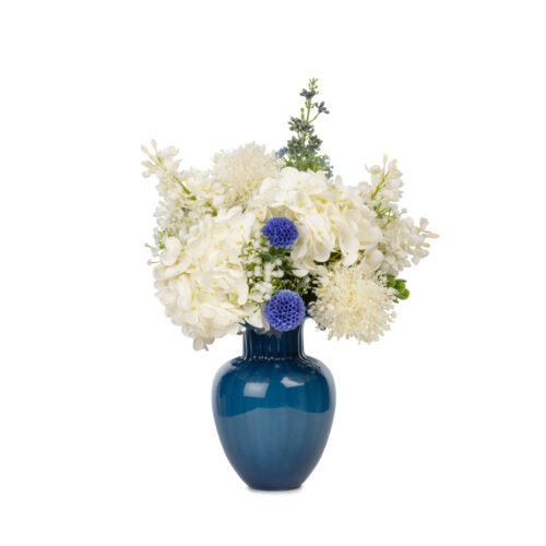 Mavi Cam Vazoda Karışık Ortanca Aranjman (45 CM)