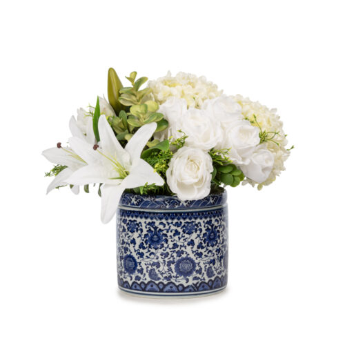 Bleu Blanc Vazo Islak Dokulu Lilyum Karışık Aranjman (40 CM)