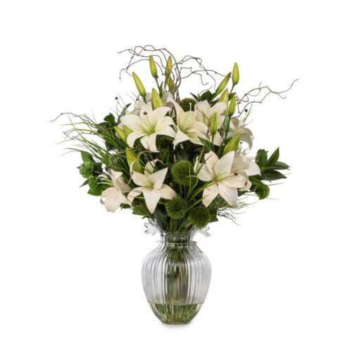 Jelli Cam Vazoda Islak Dokulu Lilyum Aranjman (70 CM)