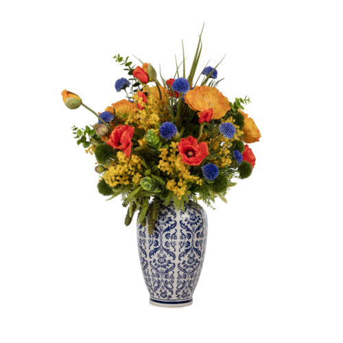 Bleu Blanc Vazoda Gelincikli Karışık Aranjman (66 CM)