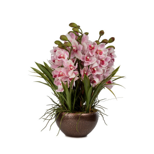 Metal Vazo Islak Dokulu Pembe Vandal Orkide Aranjman (70 CM)