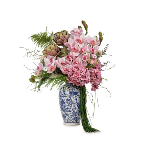 Bleu Blanc Vazo Islak Dokulu Karışık Orkide Aranjman (75 CM)