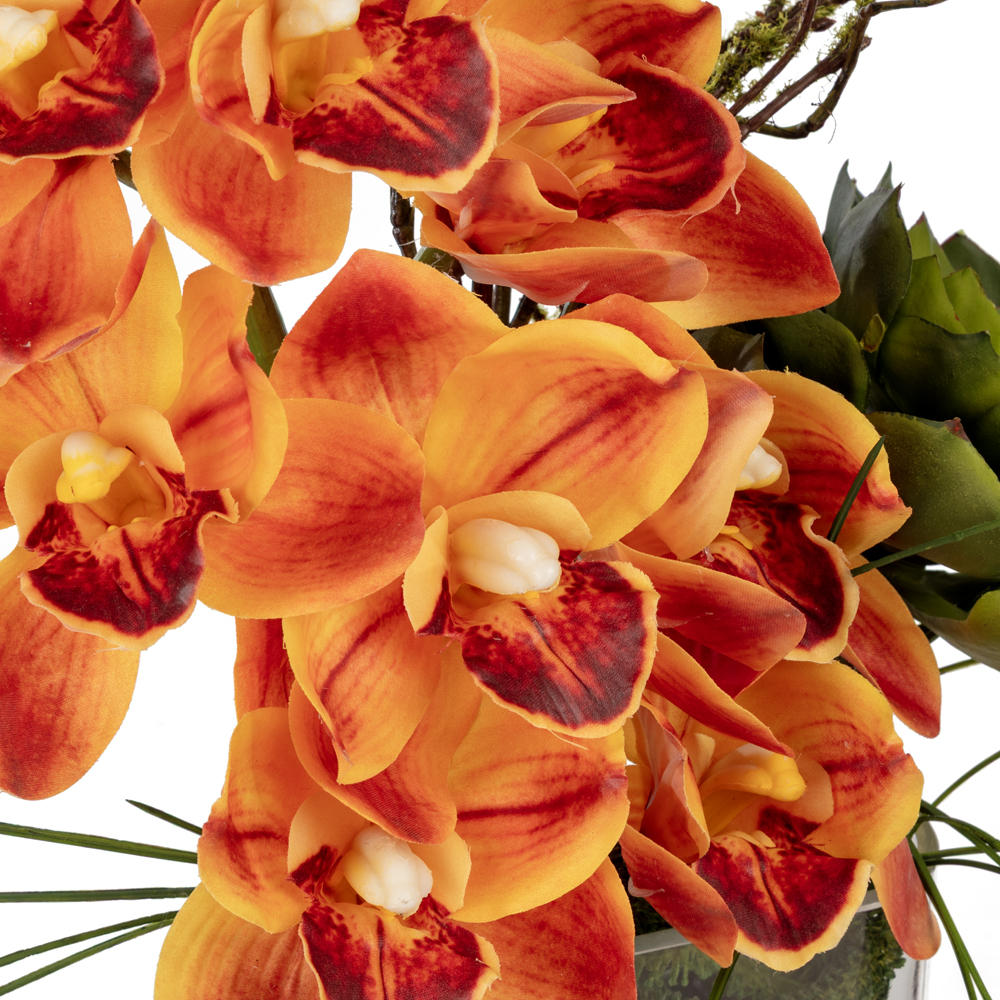 Jelli Cam Vazo Islak Dokulu Turuncu Orkide Aranjman (60 CM) Jelli Cam Vazo Islak Dokulu Turuncu Orkide Aranjman (60 CM) - Görsel 2