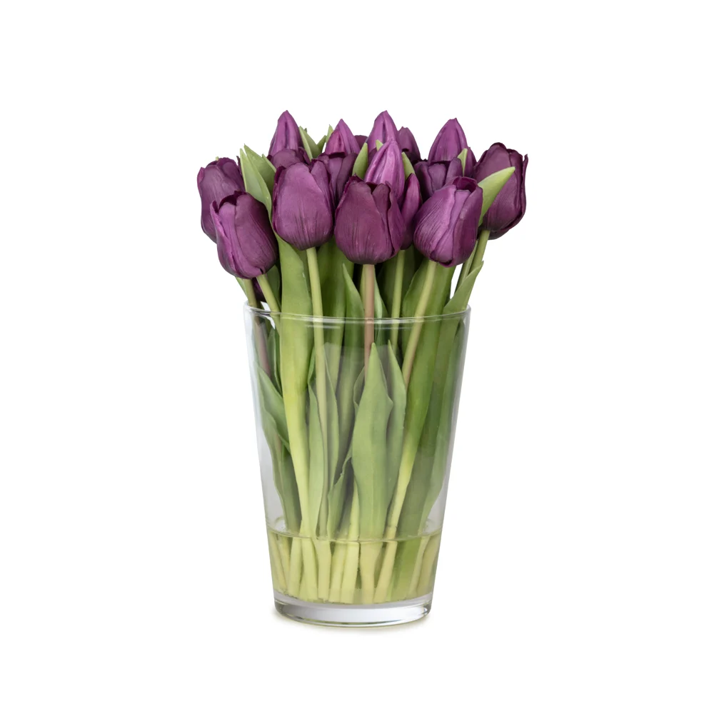 Uzun Cam Vazoda Islak Dokulu Jelli Mor Lale Aranjman (30 CM) Uzun Cam Vazoda Islak Dokulu Jelli Mor Lale Aranjman (30 CM)
