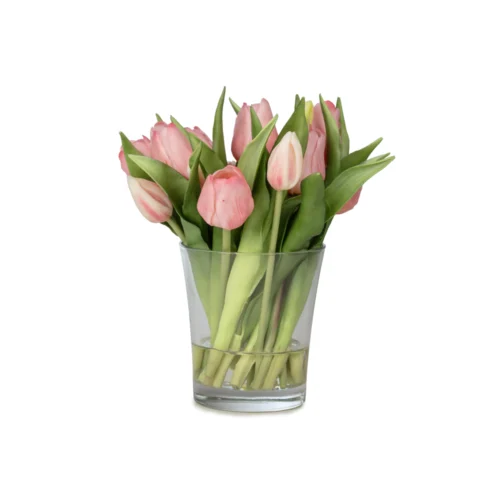 Küçük Cam Vazoda Islak Dokulu Jelli Pembe Lale Aranjman (23 CM)