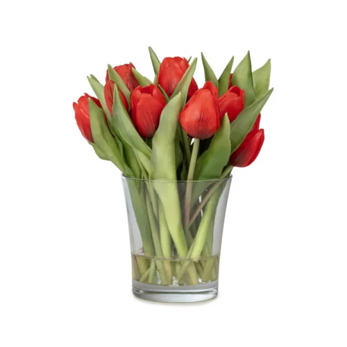 Küçük Cam Vazoda Islak Dokulu Jelli Kırmızı Lale Aranjman (23 CM)