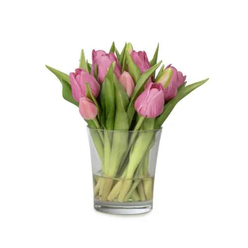 Küçük Cam Vazoda Islak Dokulu Jelli Mauve Lale Aranjman (23 CM)