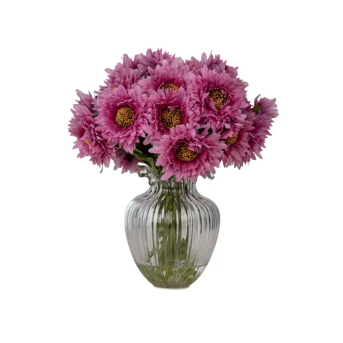 Cam Vazoda Islak Dokulu Jelli Pembe Papatya Aranjman (30 CM)