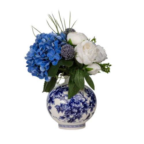 Bleu Blanc Vazoda Islak Dokulu Ortanca Eren gül Karışık Aranjman (30 CM) Bleu Blanc Vazoda Islak Dokulu Ortanca Eren gül Karışık Aranjman (30 CM)