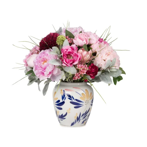 Bleu Blanc Vazo Karışık Şakayık Aranjman (50 CM)