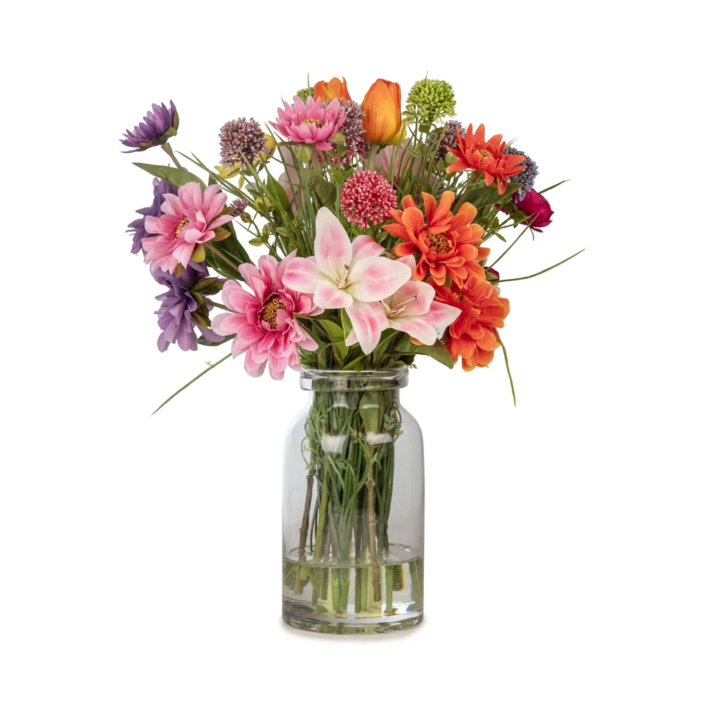 Cam Vazoda Islak Dokulu Jelli Karışık Aranjman (45 CM) Cam Vazoda Islak Dokulu Jelli Karışık Aranjman (45 CM)