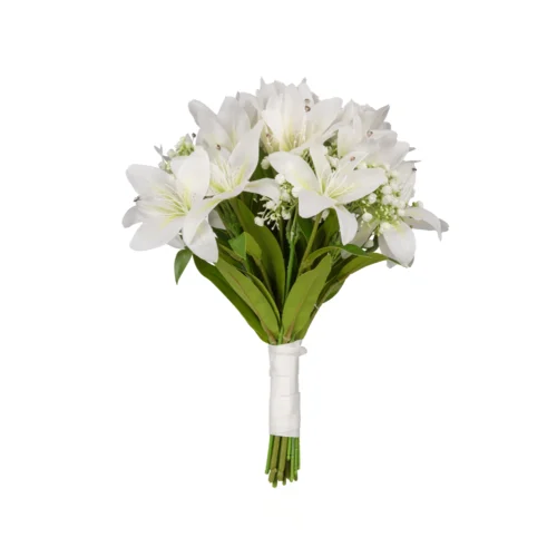 Islak Dokulu Beyaz Cipsolu Lilyum Gelin Buketi (42 CM) Islak Dokulu Beyaz Cipsolu Lilyum Gelin Buketi (42 CM)