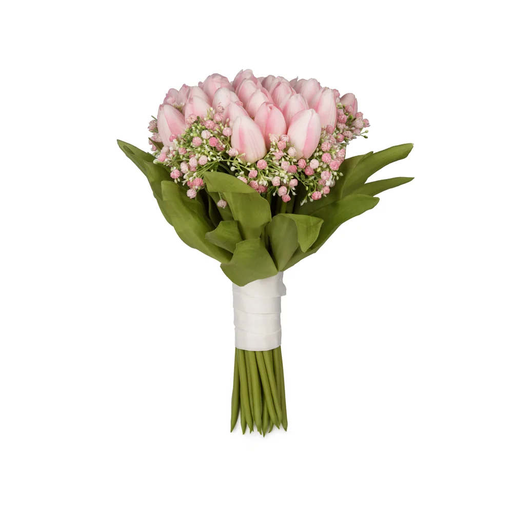 Islak Dokulu Cipsolu Pembe Lale Gelin Buketi (39 CM) Islak Dokulu Cipsolu Pembe Lale Gelin Buketi (39 CM)