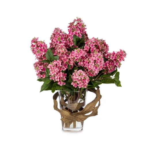 Jelli Cam Vazoda Islak Dokulu Pembe Leylak Aranjman (55 CM)