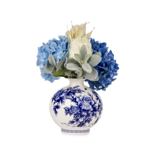 Bleu Blanc Vazoda Islak Dokulu Gala Ortanca Karışık Aranjman (32 CM)