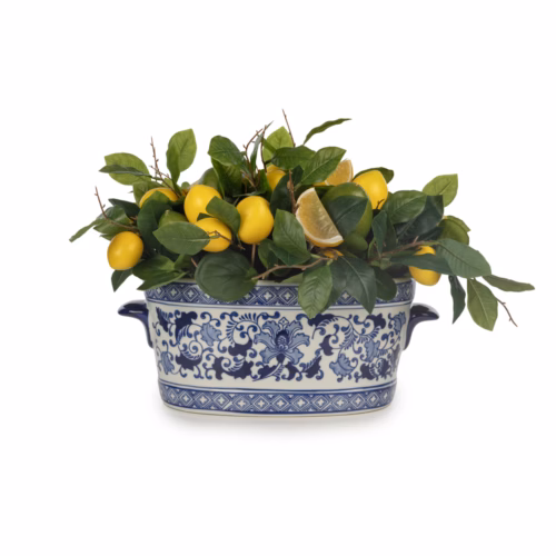 Bleu Blanc Oval Vazo Limon Aranjman (35 CM)