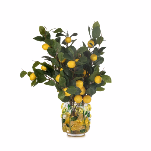 Limon Desenli Cam Vazoda Limon Dalı Aranjman (40 CM)